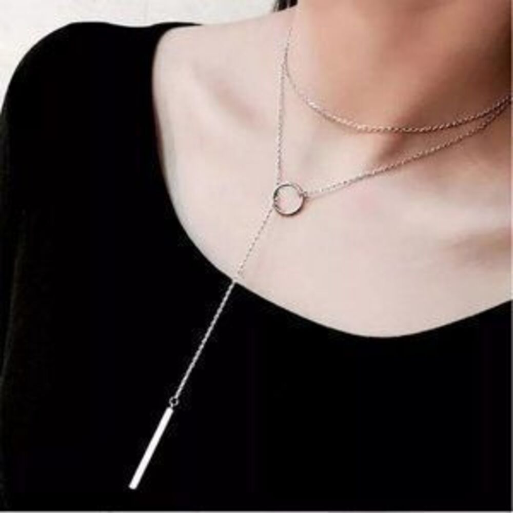 NEW 925 Sterling Silver Bar Circle Necklace M